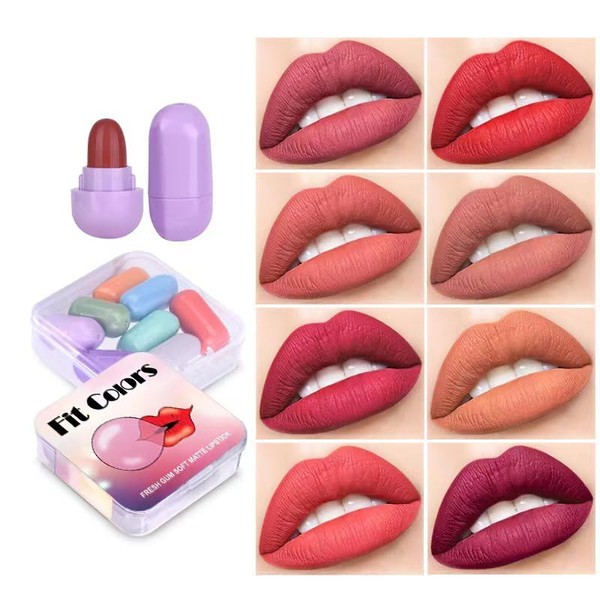 SHEEPFLY 8 Color Mini Matte Lipstick,Mini Capsule Tubes,Lipstick Capsules, Long