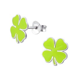 Monkimau Girls' Earrings Clover Leaf Lucky Charm Stud Earrings Made of 925 Sterling Silver, Sterling Silver