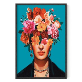 HAUS AND HUES Frida Kahlo, Mexican Art - Frida Kahlo for Girls, Diego Rivera Frameable Prints, Frida Kahlo Gifts, Female Empowerment Gifts, Frida Kahlo Flowers Mexican Wall Art (Black Frame, 24x36)