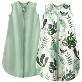 YOOFOSS Baby Sleeping Bag 2 Pack 18-24 Months Baby Sleep Sack 0.5 TOG 100% Cotton Toddler Wearable Blanket Green for Infant Toddler, XL (SS-C-013)