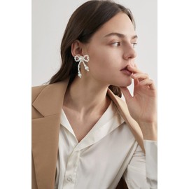 ENSKEFEN Bow Pearl Earrings for Women Trendy Pearl Drop Earrings Bowknot Dangle Earrings