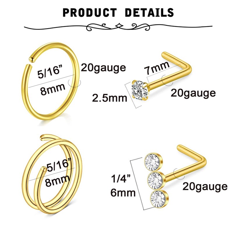 MODRSA MODRSA Double Hoop Nose Rings - Gold Surgical Steel