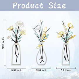 Bochino 3 PCS Metal Flowers Wall Arts, Rustic Farmhouse Decor Minimalist Flower Wall Decors for Living Room Bathroom Bedroom Dining Room Kitchen, Perfect Housewarming Gifts (F-Beige Gold)