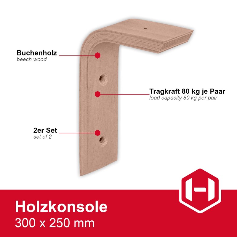 Gedotec Wooden Console Wall Angle | Pack of 2 -