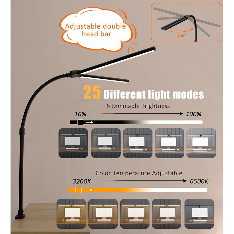Ksunun Double Head LED Desk Lamp, Architect Desk Lamps for