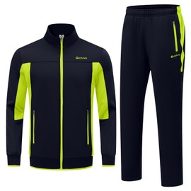 Rdruko Men's Fleece Jogging Track Sweat Suits Sets Warm Up Winter Tracksuits Sweatsuits Sports Outfit, Navy+Green, US M