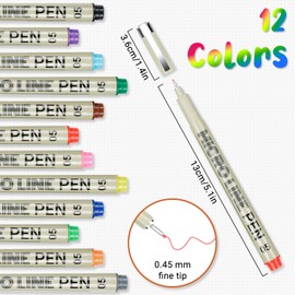 SAKEYR Fineliner Pens Coloured, 12 Pack of Coloured Pens for Drawing, Bullet Journaling, Sketching, With Waterproof Ink, A Set of Art Supplies for Artist