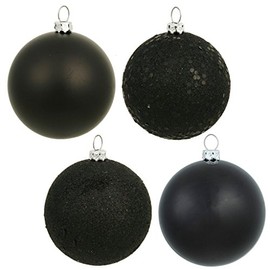 vickerman 35092 – 15,2 cm Negro Brillante Mate con purpurina Lentejuelas Ball Árbol de Navidad Ornamento (4 unidades) (n591517da)