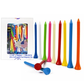 Wooden Golf Tees 70mm 2 3/4" Tee Pack of 100,Mixed Colour Wood Golf Tee Pegs Biodegradable.Golf Tees It fits All Types of Clubs,Drivers, Fairway Woods, and hybrids.Men Women Golfer Funny Golf Gifts.