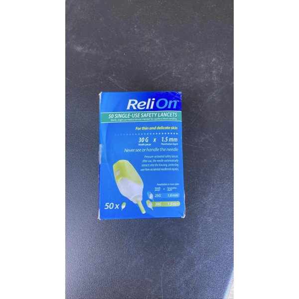 ReliOn Safety Lancets 50 Single Use 30G x 1.5mm For