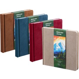 Mooliwe 4 Pcs Watercolor Paper Sketchbook 5.5" x 5.5" Watercolor Travel Journal 300 GSM Cotton Cold Press 48 Pages Drawing Artist Paper Pads Gift for Valentine's Day(Retro Color)