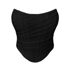 Facogoo Women's Mesh Strapless Corset Crop Top Boned Vintage Sleeveless Overbust Zip Back Bodyshaper Going Out Bustier Tops