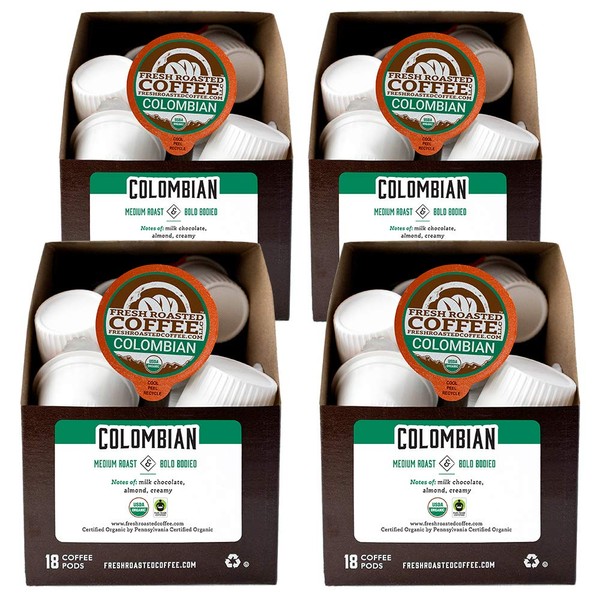 Fresh Roasted Coffee LLC, Organic Colombian Sierra Nevada Coffee Pods, Medium Roast, 72 Count