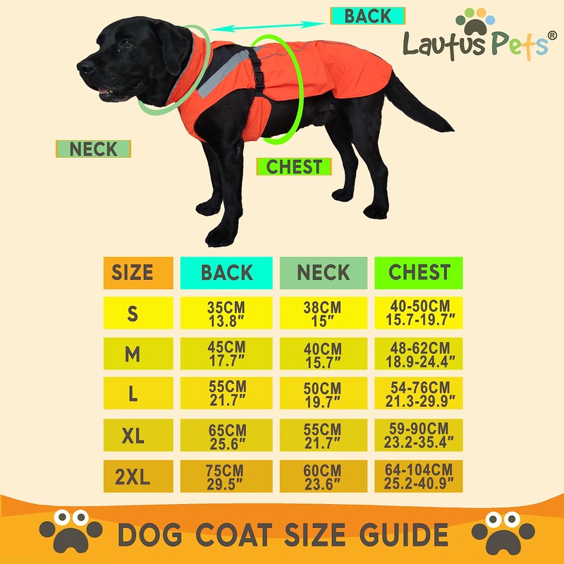 Lautus Pets Dog Rain Coat - Waterproof, Reflective, Bright Orange