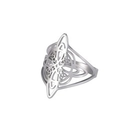 Dreamtimes Witch Knot Ring for Women Stainless Steel Bar Rings Celtic Quaternary Witchcraft Witch Knot Ring Witchcraft Amulet Gift Jewellery, Stainless Steel