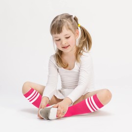 qikqik Toddler Soccer Socks Kids Boys Girls Youth Football Striped Tube Knee High Socks, 2 Pack Hot Pink/White, Black/White, 3-6 Years