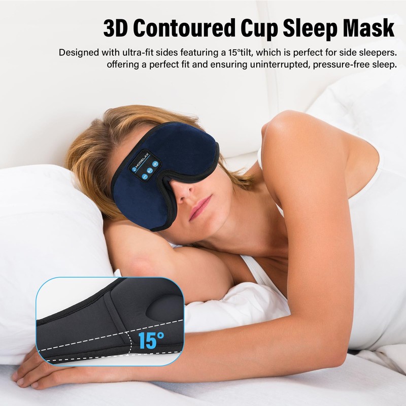 Sleep Mask with Bluetooth Headphones, 3D Sleep Mask Wireless Music