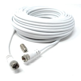 20m F-Type Connector TV RG6 Cable With (F-Type Female Coupler) Compatible With STB, Dish TV, Satellite, Antenna Coax Cable Lead White 65ft