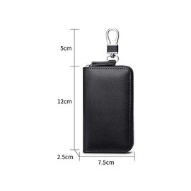 AIMALL Key Holder Bag Leather Case Ring Wallet Car Unisex Pouch Keychains Black Coffee - Elegant Leather Key Holder Wallet, Black/Coffee, 4.7"x3"x1"
