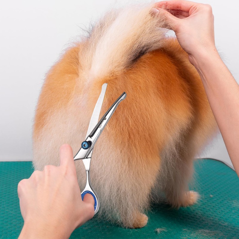 Dog Grooming Scissors Set with Safety Round Tip, Curved Pet