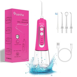 Puanha pink Water Flosser with 4 Cleaning Modes Cordless Oral Irrigator 300ML Water Tank Daily Cleansing,Valentine's Day Gifts - Color: PINK (5 accessories)