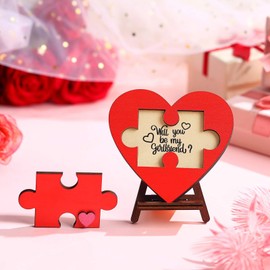 Lunmon Will You Be My Girlfriend Sign Gift for Valentine's Day Wooden Gift Heart Puzzle Piece Sign Wooden Table Decor Anniversary Birthday Valentine's Day Puzzle Plaque Gift for Girlfriends Wife