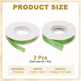 sourcing map 2 Roll 10 Yards 2 Sizes Sparkle Ribbons, Wreath Crafts Cut Edge Ribbon, Sparkling Fabric Ribbon for Bow Making, Gift Wrapping, Wedding Party Decoration, Green (3/8", 5/8")