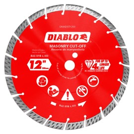 Diablo Diamond Turbo Masonry Cut-Off Blade for Concrete, Brick and Block - 12" Diameter, 2.8mm Kerf, 6400 Max RPM - DMADST1200