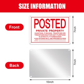 Tandefio 8 Pcs No Trespassing Signs Private Property Reflective Aluminum Posted Signs Metal No Hunting or Trespassing Signs for Warning No Hunting Fishing Trapping Indoor Outdoor Use, 10x7" (Red)