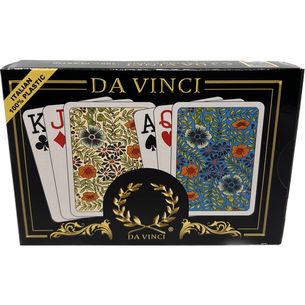 DA VINCI Fiori, Italian 100% Plastic Playing Cards 2 Deck Set, Poker Size Large Print Jumbo Index