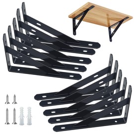 Pack of 10 Shelf Brackets, Heavy Duty Brackets, 90 Degree Wall Angle Shelf Brackets, Metal Shelf Brackets with Screws, Wall Shelf Brackets, Iron Shelf Angle for Angle Shelf (15 x 9.5 cm), Black