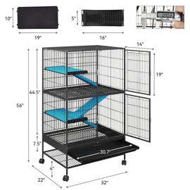 YITAHOME Metal 4-Tiers Small Animal Cages for Adult Rats Ferret Chinchilla Guinea Pig Large Hamster Indoor Critter Nation Cage Double-Story