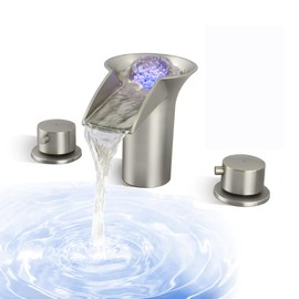 DOLGABA LED Light Bathroom Sink Faucet, Waterfall Bathroom Faucet 3 Hole 8 Inch Widespread Vanity Faucet 2 Handles with Ball and Supply Lines, Brushed Nickel