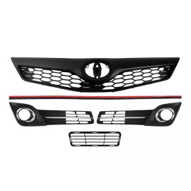 WenQi 4pcs Front Upper & Lower Grille +  Fog Light Cover For 2012-2014 Toyota Camry SE