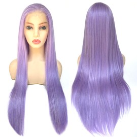 Ms Fenda Light Purple Mix Color Straight Heat Resistant Wig 13x4 Lace Front Synthetic Wig(24",Light Purple Mix)