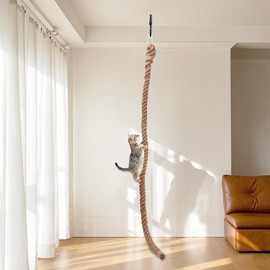 Cat Climbing Rope - Wall/Ceiling Mounted Natural Jute Hanging Cat Climbing Toy with Hooks for Indoor/Outdoor Cats, Scratch-Resistant, 9.84ft