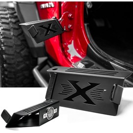 120° Footrest Pedal Compatible with Jeep Wrangler JK JL & Gladiator JT 2007-2024, Heavy Duty Doors Off Foot Pegs, Exterior Door Hinge Accessories, X-Style Design, Pair