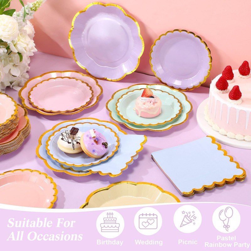 216 Pcs 72 Guests Pastel Plates and Napkins Party Supplies