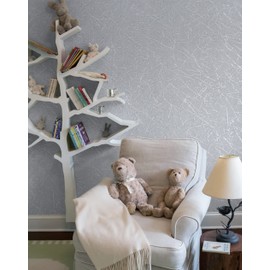 GloryTik 15.7"X78.7" Silver Silk Peel and Stick Wallpaper Silver Embossed Contact Paper Self Adhesive Removable Wallpaper Upgrade Thicken Silk Textured Wall Paper for Cabinet Wall Decor Vinyl Roll