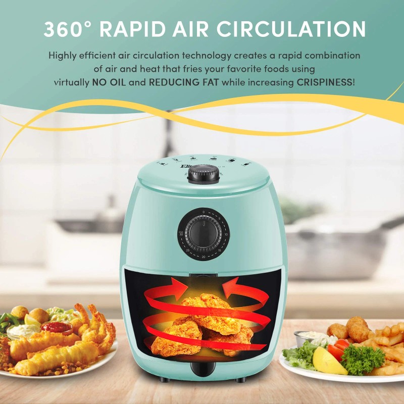 Elite Gourmet 2.1 Quart Mint Air Fryer Oil Free Compact