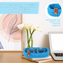 Tioncy Eyeglasses Holder for Nightstand Wool Anti Scratch Soft Desk Bedside Knit Eyeglass Storage for Christmas Birthday Gift (Blue)