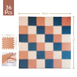TCBunny Kids Soft EVA Foam Jigsaw Puzzle Play Mat, 36 Interlocking Tiles and Edges Baby Play Mat, for Kids Gym, Nursery, Playroom, Pet Mat, Total Floor Coverage 32 Sq Ft, Blue/Pink/Cream