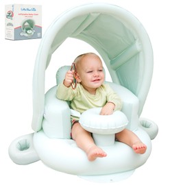 Inflatable Baby Seat for 3-36 Months w/Built-in Pump & Detachable Canopy, Sit Me Up Floor Seat for Baby w/Safety Straps, Inflatable Infant Chair, Blow Up Chair (Canopy + Cup Holders)