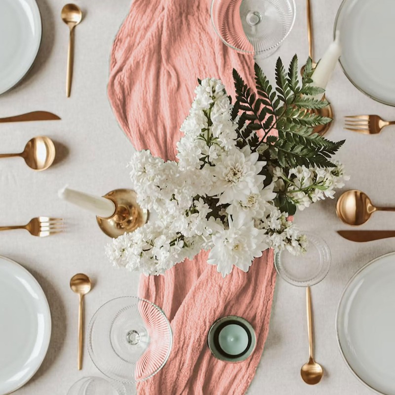 FANPROMS Peach Cheesecloth Table Runner Boho Wedding Cheese Cloth Table