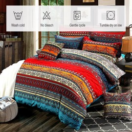 NTUQCAW 3Pcs Boho Duvet Cover Set Reversible Textured Soft Lightweight Bohemia Bedding Quilt Cover with Zipper Closure Double Bedding Set with Corner Ties (1 Duvet Cover + 2 Pillowcases) 200X200cm