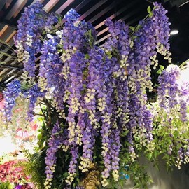 Pack of 4 - Artificial Wisteria Hanging Flowers Branches Fake Floral Vines Silk Wisteria Garland Rich Blossom Flower Bouquet for Home Garden Wedding Bridal Decor Table Centerpiece (Light Purple)