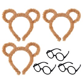 3 pieces brown plush headband, 3 pieces black glasses, cute accessories for bear ear hair accessories, role play of children, party outfits.
