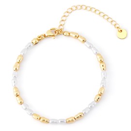 VIBILIA Pearl Bracelets for Women, 18K Gold Plated Dainty Bracelet with Pearl Beads, Link Chain Bracelets Trendy, Summer Beach Jewelry Gifts for Mom, Wife, Sister, Friend on Birthday Anniversary