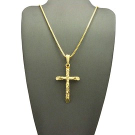 NYFASHION101 Crucifix Jesus on Rugged Cross Pendant with 2mm Box Chain Necklace, Gold-Tone, 18"