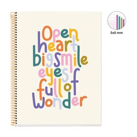 Miquelrius - A4 Notebook, 4 Coloured Stripes, Squared 5 x 5 mm, 120 Sheets, Wiro Bound, Time of Joy Collection, Message